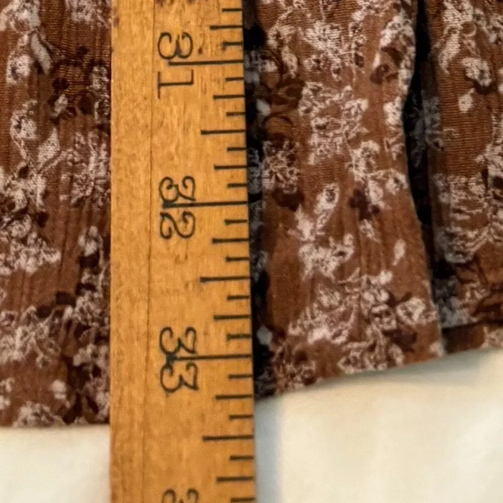 Brown Crinkle Textured Boho Chic Floral Dress by BE COOL, Size Medium - Picture 11 of 11